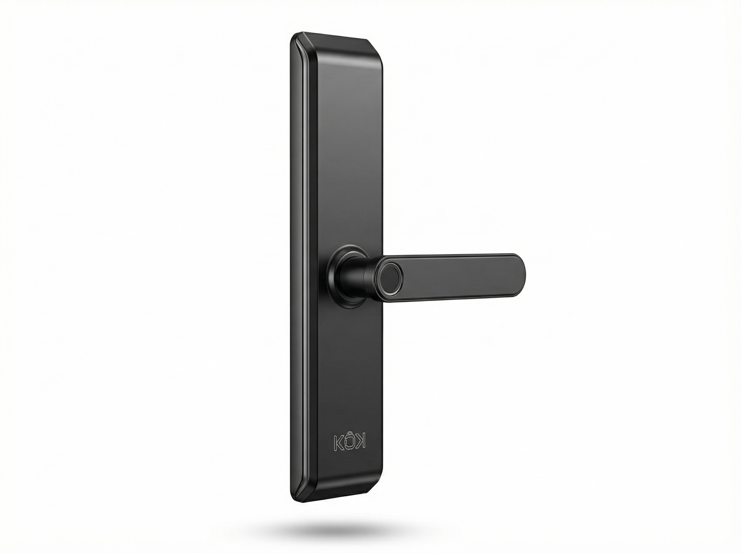 Black door handle with lock on a white background