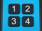 Close-up of a keypad with numbers 1, 2, 3, and 4 on a blue background