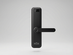 Black digital door lock on a gray background